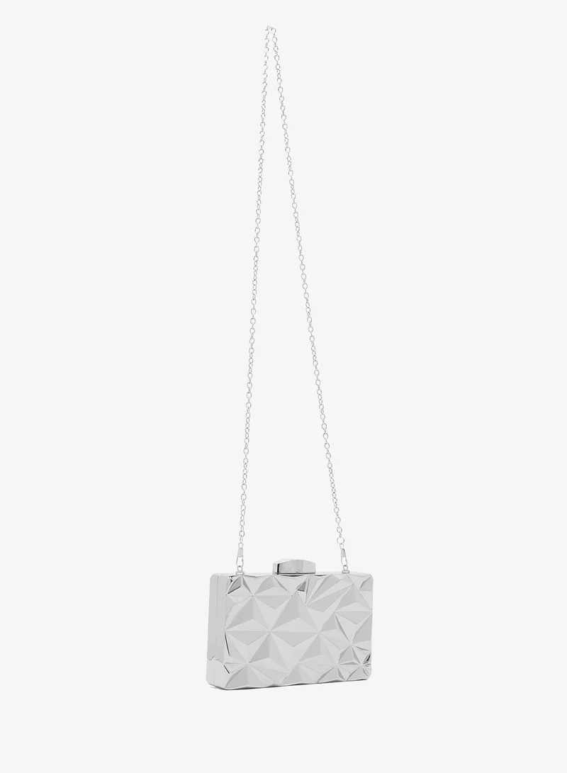 Ella Limited Edition Geometrical Metallic Silver Rectangle Shape Statement Clutch